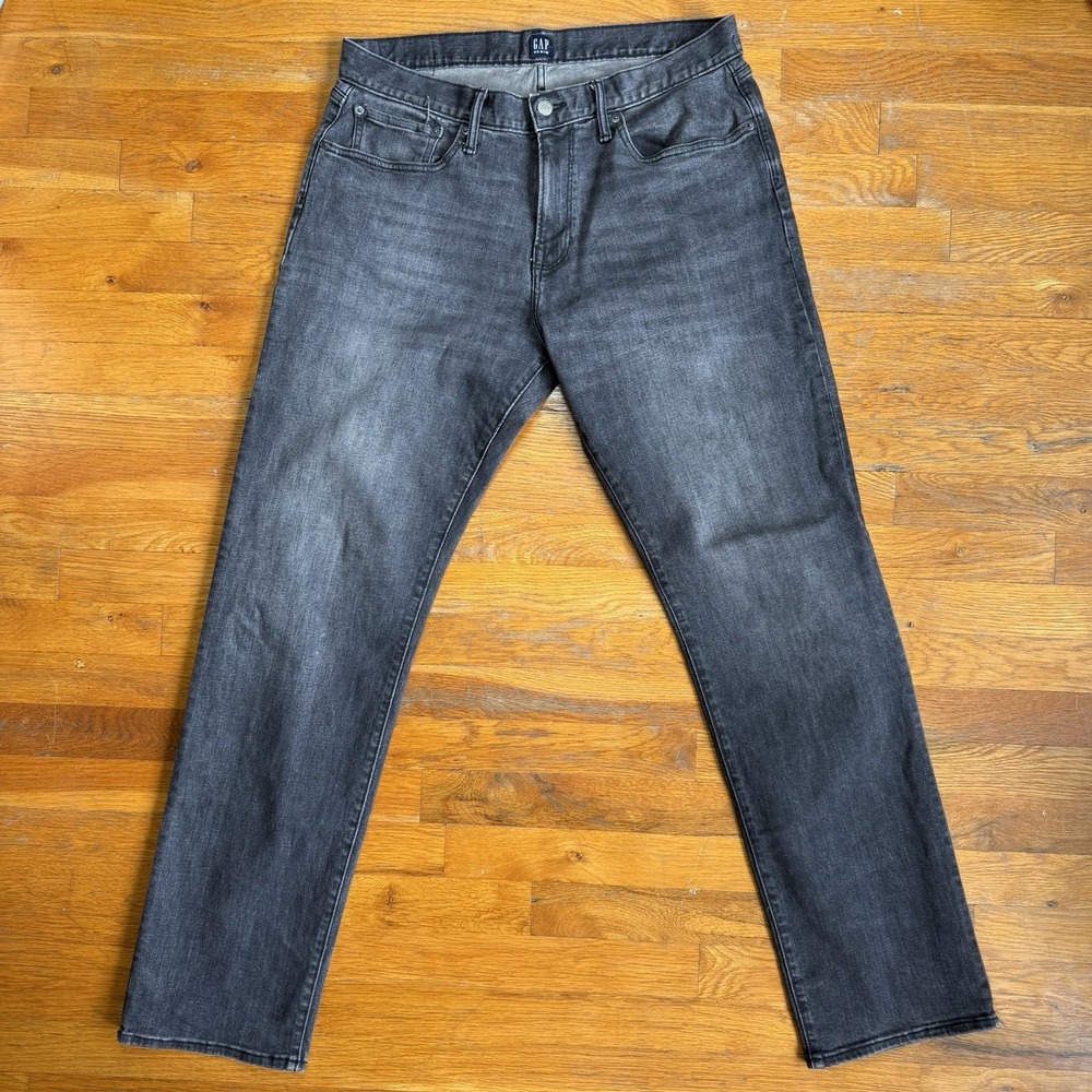 Gap 1969 Mens Straight XSTR Leg Jeans 34x34 Washed Black Denim Pants Gray